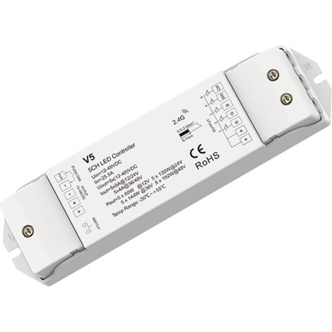 Controlador RGB + CCT 12-48V DC - 25A (5A/canal) - RF 2.4G -