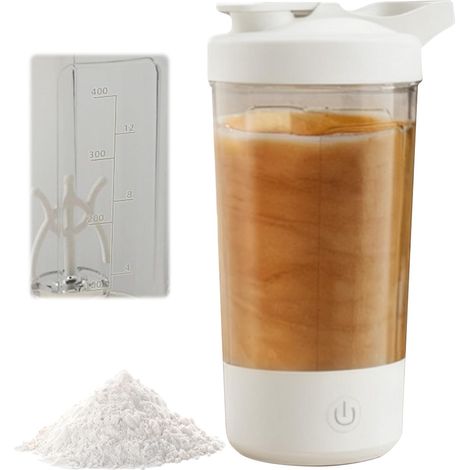 450-ml-Elektro-Shaker: Weißer elektrischer Protein-Shaker, wiederaufladbar über USB-C, für Protein- und Milchshakes (1/5)