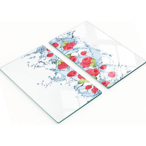 Juego de dos tablas de vidrio decorativas para cocina, color frambuesa, 2x30x52 cm. (1/5)