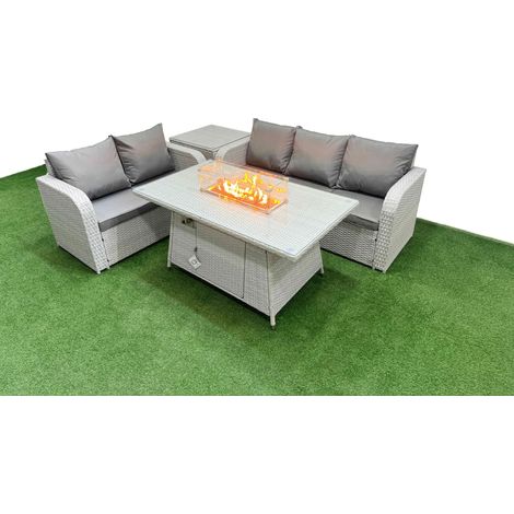 Fimous 5 Seater PE Rattan Wicker Garden Furniture Patio Conservatory Sofa Set with Firepit Dining Table 3 Seater Sofa Love Sofa Side Table (1/4)