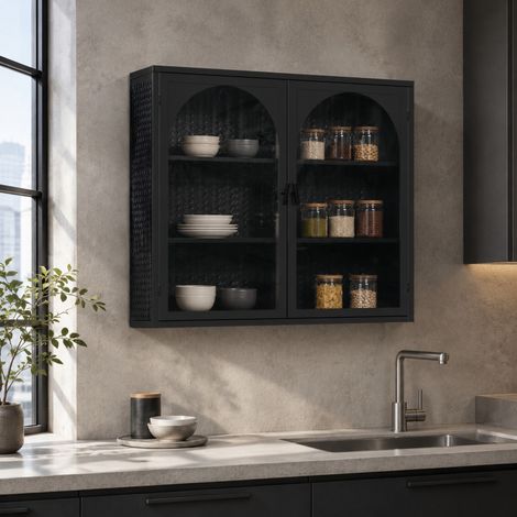 Armario de pared 70x23x60 cm de metal negro con almacenaje -FLORAGRACE (1/5)