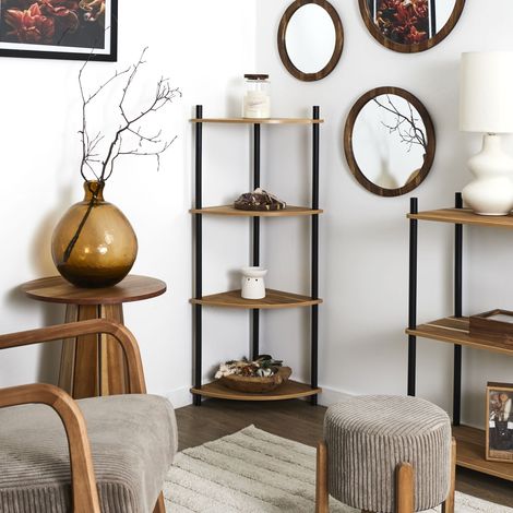 Étagère - HOME DECO FACTORY - Angle - 4 Niveaux - Imitation Acacia (1/5)