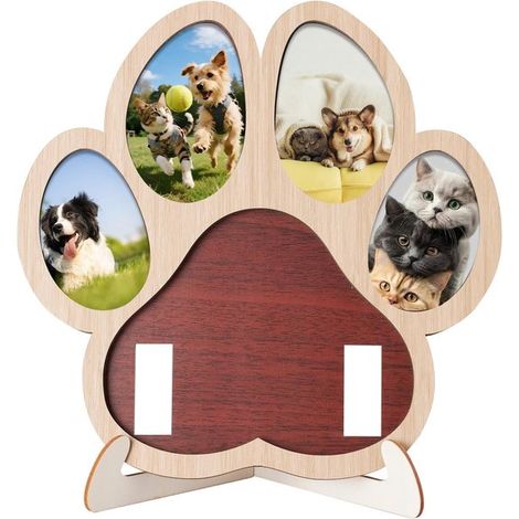 Cornice portafoto per animali domestici, con impronta di zampa e supporto per collare, per 4 foto. (1/5)