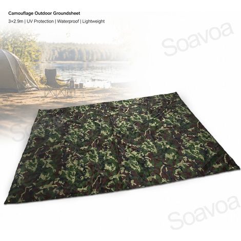 Bâche de Sol Tarpauline Anti-UV Imperméable 3x2.9m Camouflage Jungle Léger pour Camping Pique-nique Extérieur (1/5)