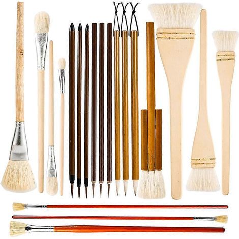 Ensemble de 20 pinceaux à émailler pour céramique, pinceaux à long manche de différentes formes, en laine, outil de peinture artistique pour artistes. (1/5)