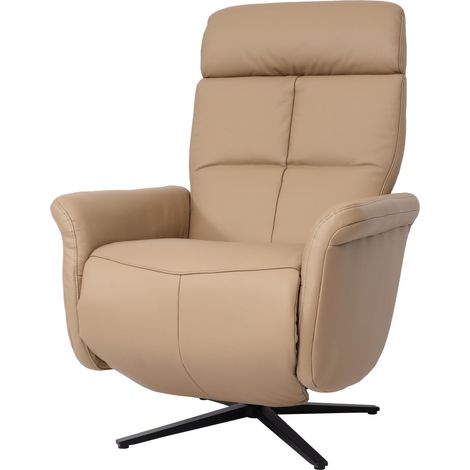 [NON UTILIZZATO] Poltrona reclinabile girevole lounge TV relax imbottita moderna HHG-378 vera pelle taupe