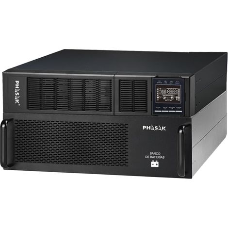 UPS Rack online, marca Phasak, modello PH 9360 di 6000 VA, ideale per IT, industria e telecomunicazioni, con doppia conversione, modalità ECO, EPO, gestione SNMP e tempo di back-up estendibile. (1/4)