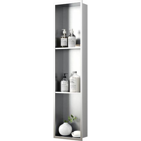 Douche murale en acier inoxydable - Triple niche murale - Pour salle de bain - 90 x 20 cm (1/5)
