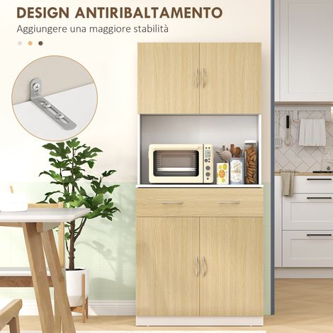 Buffet de cuisine 2 portes avec tiroir, 180x80x40 cm, finition bois chêne