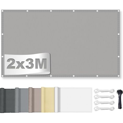 Voile d'ombrage rectangulaire avec œillets, en tissu 95 % de protection UV, résistant à la déchirure et aux intempéries, avec corde, pour balcon, terrasse, jardin, 2 x 3 m, gris clair (1/5)