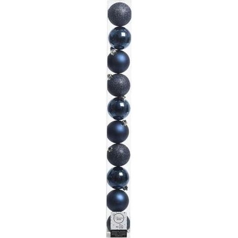 Kaemingk Boules de Noël Incassables Bleu Nuit 6 cm - Lot de 10 (3 Brillantes, 3 mates, 4 pailletées)