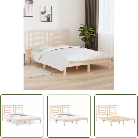 The Living Store Cadre de lit sans matelas 160x200 cm bois massif de pin - Cadre De Lit - Lit Double - Lit En Bois - Meuble De Chambre - Design Moderne (1/5)