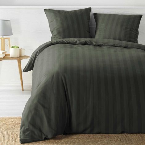 Douceur D'Intérieur – Housse de couette 220x240 cm – 2 taies 63x63 cm – Kaki microfibre effet satiné – Standard 100 OEKO-TEX (1/3)