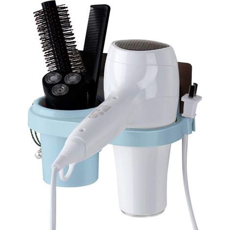 Support pour sèche-cheveux, support mural pour sèche-cheveux, boîte de rangement pour sèche-cheveux, support de rangement pour sèche-cheveux et lisseur, panier de rangement de cuisine (bleu) (1/5)