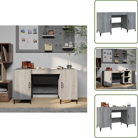 The Living Store Scrivania Grigio Sonoma 140x50x75 cm in Legno Multistrato - Scrivania da ufficio