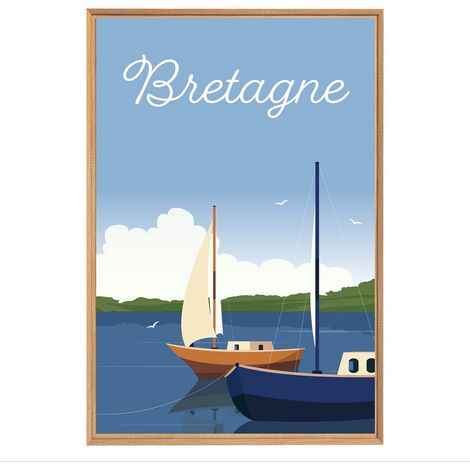Tableau mural encadré illustration voiliers Bretons 65x97 cm