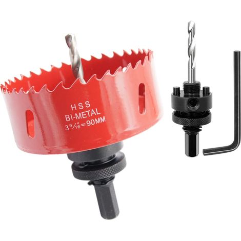 Scie cloche 90mm, mèche cloche à arbre pour usage intensif, foret 4341, outil de perçage pour percer des trous dans différents types de bois, aluminium, PVC, etc. (1/5)
