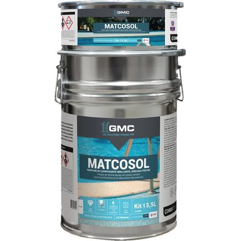 Peinture piscine Matcosol blanche 13.5L – Résine époxy bi-composant – Grande résistance au chlore – Imperméabilisant pour béton et coque polyester – GMC
