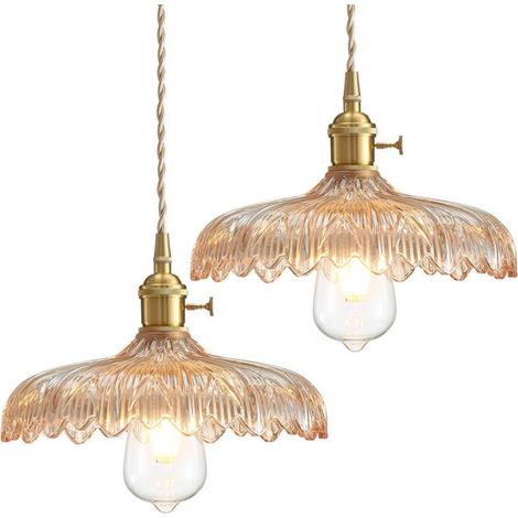 Retro Pendelleuchte Bernstein Glas Hängelampe Lampenschirm Höhenverstellbare Deckenleuchte für Café Küche Bar 2 Stücke