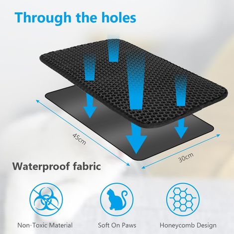 Tapis de Litière pour Chat Double Couche Imperméable Tapis de Trappeur de Litière Design en Nid d'Abeille Antidérapant pour Maison Propre 45x30cm (1/5)