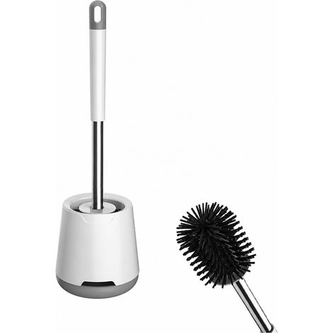 Brosse de toilette en silicone et support, brosse de toilette blanc brosse de toilette antibactérienne, anti - goutte, sèche sans odeur, montage mural ou au sol (1/5)