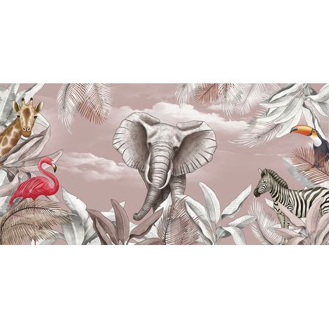 Papier peint panoramique Enfants - Animaux de la Jungle - 130 cm x 64 cm (1/2)