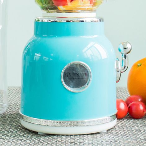 Licuadora portátil retro con doble vaso y cuchillas de acero inoxidable – trituradora de hielo y coctelera – batidora de frutas – potente y fácil de limpiar (1/4)