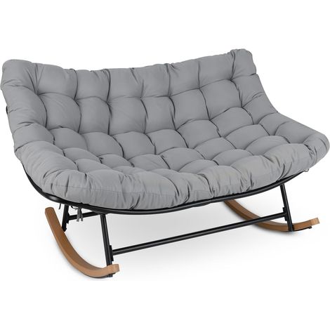 COSTWAY Fauteuil a Bascule, Rocking Chair pour 2 Personnes avec Coussin Épais Amovible, Cadre en Métal, Fauteuil Allaitement, Chaise a Bascule pour Salon, Chambre, Balcon, Charge 320 kg, Gris (1/5)