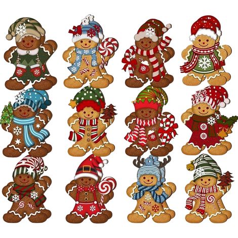 Pendentif Bonhomme En Pain D'epice - Bois Naturel - Décoration Sapin Noël - Étiquette Cadeau - Lot De 12