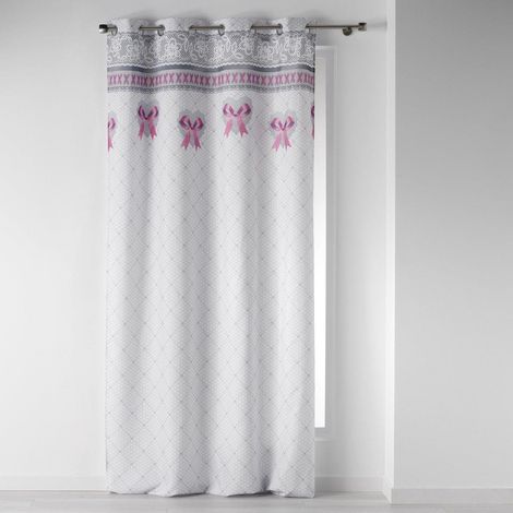 Rideau fenêtre MADEMOISELLE, 140 x 260 cm, blanc avec noeuds roses (1/2)