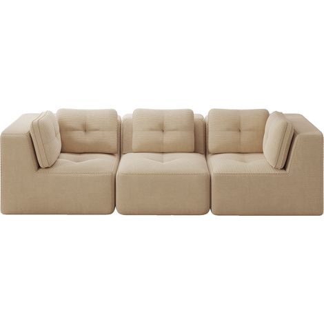 Canapé d'angle modulable beige 3 places en velours côtelé, canapé à assise profonde de 74 cm, sans montage pour salon (1/5)