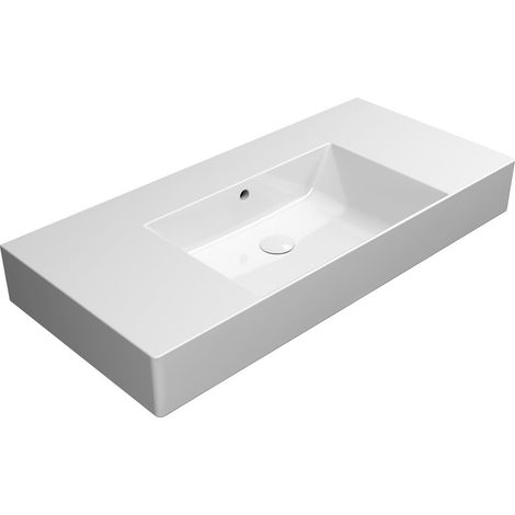 Lavabo KUBE X en céramique 100x47cm avec étagères, sans trou pour robinetterie, blanc ExtraGlaze (1/5)