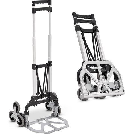 Juskys Treppensackkarre klappbar & bis 80 kg belastbar - Alu Mini Sackkarre für Treppen - mit Handschuhen & Expanderseilen - Treppensteiger klein (1/5)