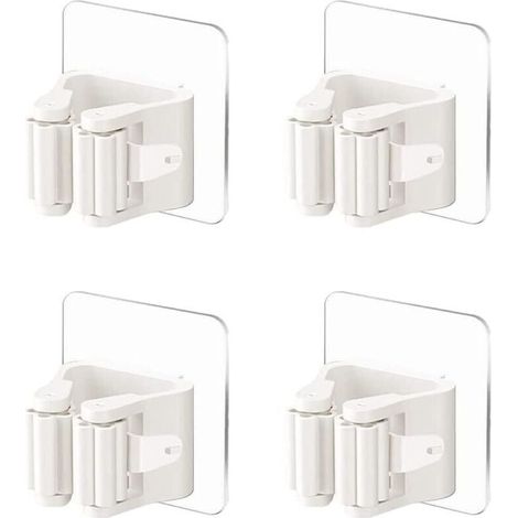 Halterungen autoadhesivos de Wand für escobas y fregonas, Haken für escobas, sin necesidad de taladrar, Clips für escobas, Halterungen blancos für fregonas, Haken für escobas für la puerta del ba (1/4)