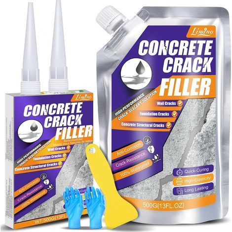 Reboucheur de Fissures pour Béton – 500g Reboucheur de Fissures en Ciment Auto-Nivelant pour Allées, Trottoirs, Murs, Joints – Réparation Facile pour Béton, Asphalte, Mortier (1/5)