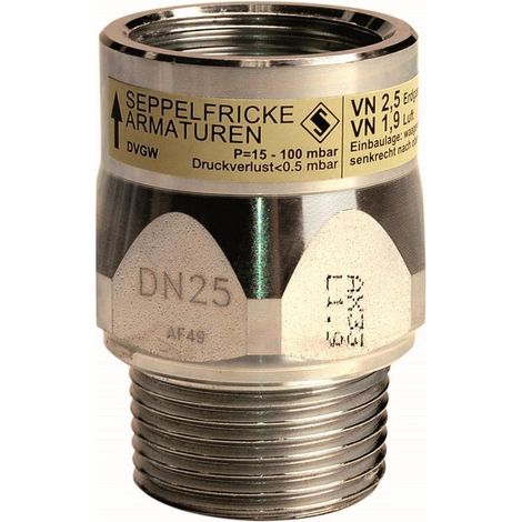 Seppelfricke Gasströmungswächter Typ K universal, AG/IG DN25, 4m³/h DN25 V-Gas: 4,0
