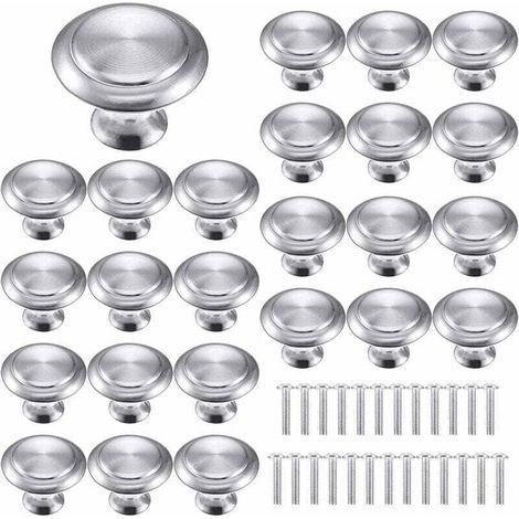 Lot de 25 poignées de meubles argentées, poignées de tiroir, poignées de porte rondes, poignées rondes en acier inoxydable pour armoires, cuisine, chambre d'enfant. (1/5)
