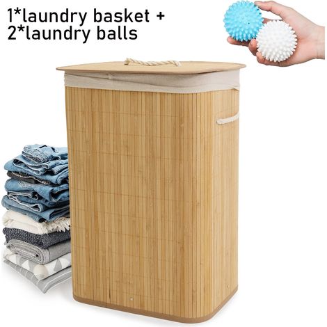 FLITI Foldable Bamboo Laundry Basket with Lid, Large Washable Clothes Storage for Bathroom and Bedroom, Durable and Practical (1/5)