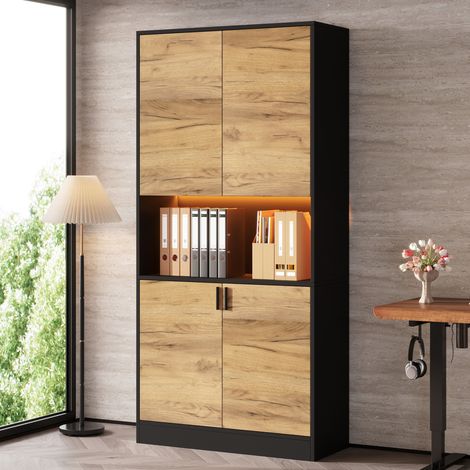 Armario alto 80x35x180 cm de aglomerado negro y roble con LED - MEUBLIV (1/5)