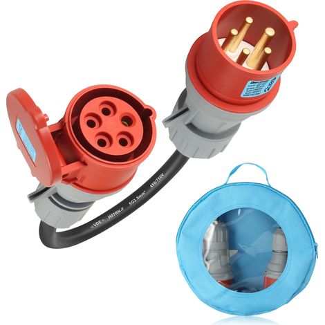Adaptateur CEE 32A vers 16A 5 pôles pour Voitures Électriques, 400V Adaptateur Courant Fort Couplage H07RN-F 5G 2,5mm² Câble 58cm IP44 EN60309 (1/5)