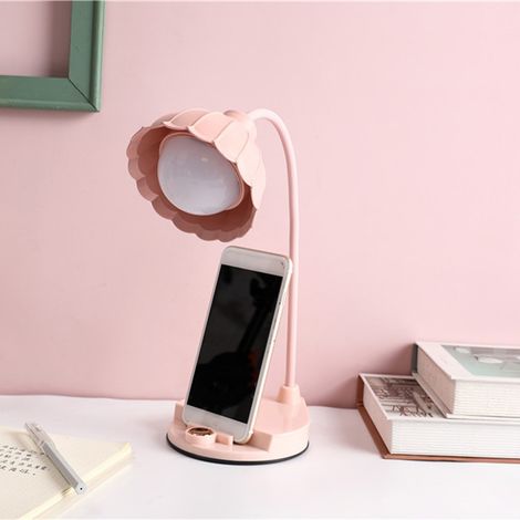 Kreative LED-Schreibtischlampe mit Blumenmuster, USB-aufladbar, faltbar, praktisch für Studentenwohnheime, zum Schreiben und Lesen (Puderzucker) (1/5)