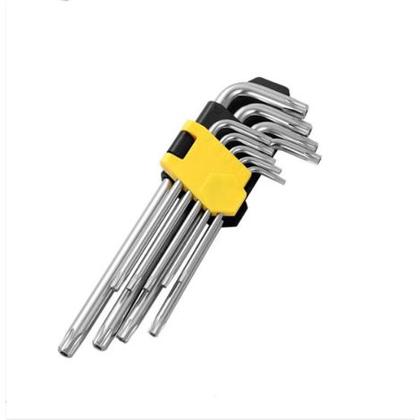 (T10-T50) Ce jeu de 9 clés Torx avec une boîte de rangement, dans les tailles T10-T50, convient aux réparations à domicile, aux chantiers de construction et à divers projets. (1/5)