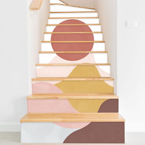 Stickers contremarches escalier - Paysage Boho - 120 cm x 180 cm - Adhésif + Protection BRILLANTE (1/2)