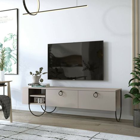 Mueble para TV Adige, 2 cajones, 2 estantes, apertura abatible, 150x36x44h cm beige (1/4)