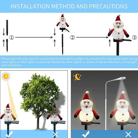 Lot de 2 guirlandes solaires bonhomme de neige pour Noël, décorations lumineuses de jardin. (1/3)