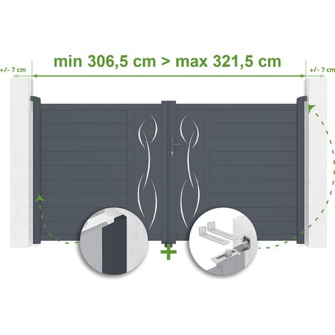 Verstellbares Drehtor Breite 3m LIFE H.160cm grau Aluminium