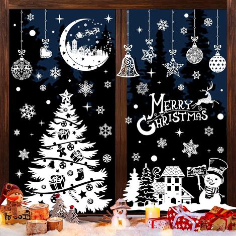 27 doppelseitige Weihnachtsaufkleber: Baum, Mond – elektrostatische PVC-Aufkleber für Fenster