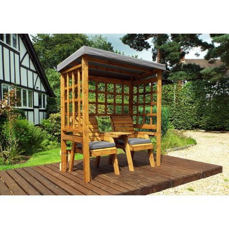 Henley Twin Seat Arbour - W172 x D81 x H193 cm - Fully Assembled - Grey Cushion and Roof Cover Included (1/3)