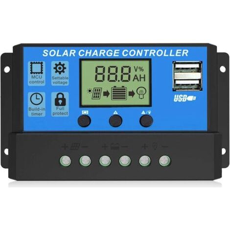 QORVA-Contrôleur de Charge Solaire, Régulateur Intelligent de Batterie de Panneau Solaire à Deux Ports USB, Contrôleur de réverbère à écran LCD réglable Multifonction, 12V24V 30A-RAPANDA (1/5)