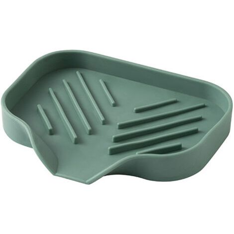 QORVA-Porte-éponge en silicone gris vert 12,5 x 10 x 1,7 cm 1 bac de rangement pour évier brosse à savon adapté à la cuisine et à la salle de bain